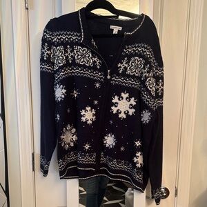 Women's Navy Snowflake Sweater Holiday Christmas
